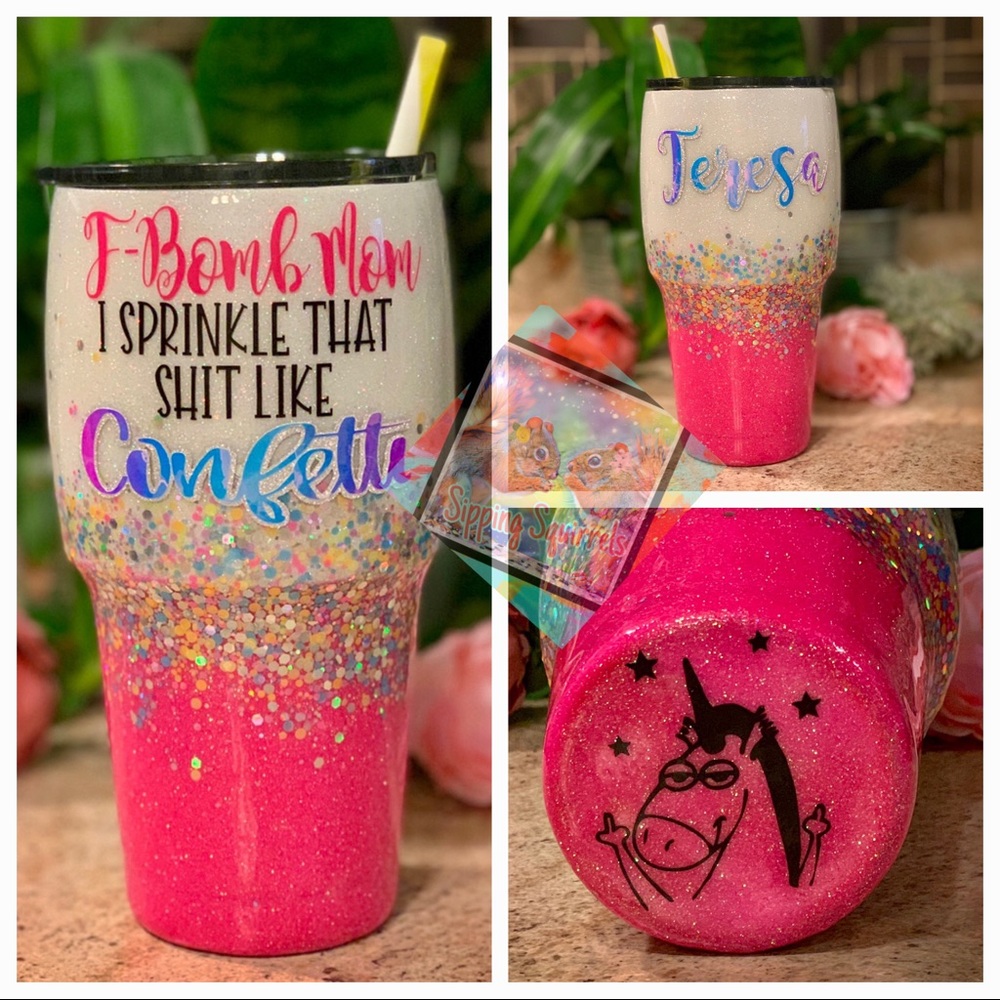 Glitter dipped “f-bomb” tumbler